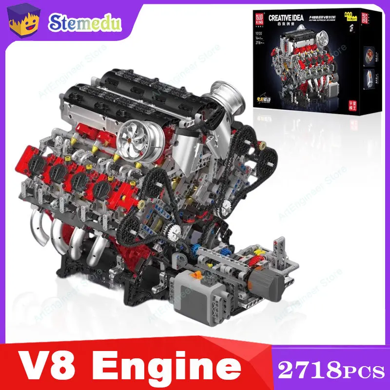 

Mould King V8 Engine Set 10130 Technical Car Part Building Block F488 Supercar Assembly Brick Toys Kids STEM Learn and Collector