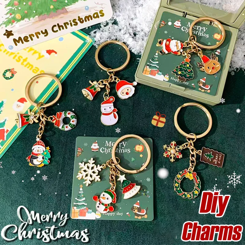 New Christmas Keyring Ornament Universal Santa Claus/Fawn/Snowflake Charms Winter Christmas Party Gift Mixed Random Style