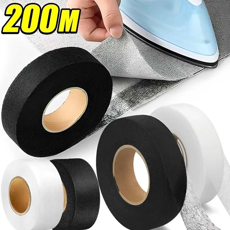 Cinta termoadhesiva para dobladillos, entretela no tejida de doble cara, cinta adhesiva para ropa, negro y blanco, accesorios de costura DIY para patchwork