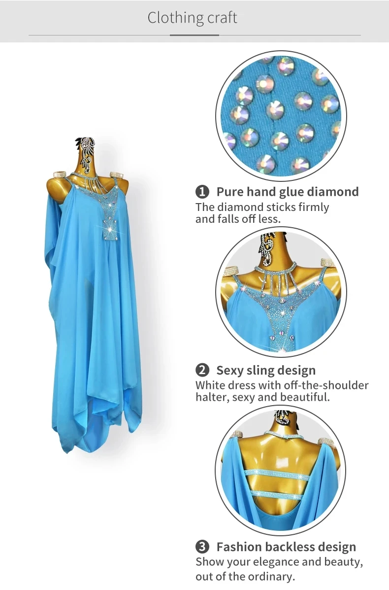 Lateinamerikanisches Tanzkleid, Wettbewerbskleidung, langes Kleid, Damenoutfit, Damen-Ballkleid, Tanzbekleidung für Partys, Mädchen, Sport, sexy Abendkleidung. – Detail 6