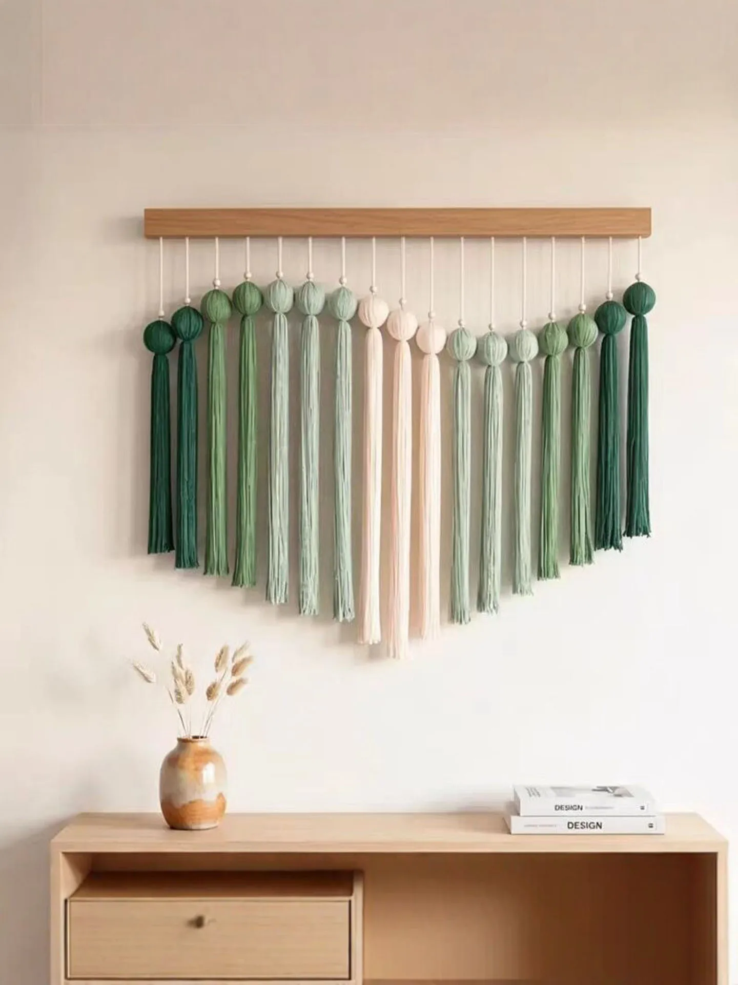 Handwoven Tapestry Wall Hanging Green Line Modern Minimalist Style Cotton Wall Art Decorative Splitter for Homestay