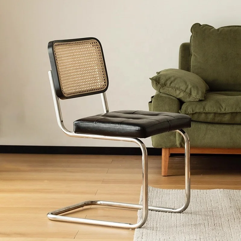 

Modern European-style simple and stable metal dining chair with leather interior, environmentally friendly design