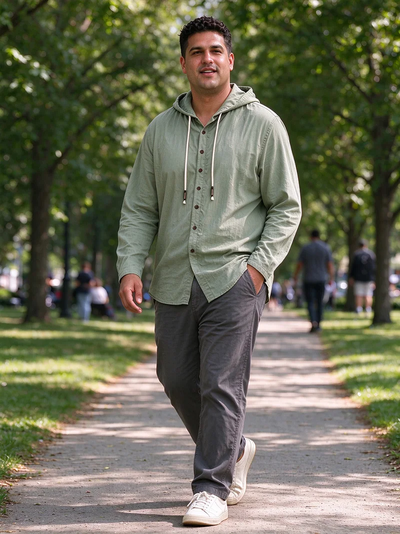 2026 Neues Herren-Leinenhemd mit Kapuze, langen Ärmeln, Kordelzug-Kapuze, lässig für Strand, Urlaub, Reisen, tägliche Spaziergänge, Button-Down-Bluse – Detail 13