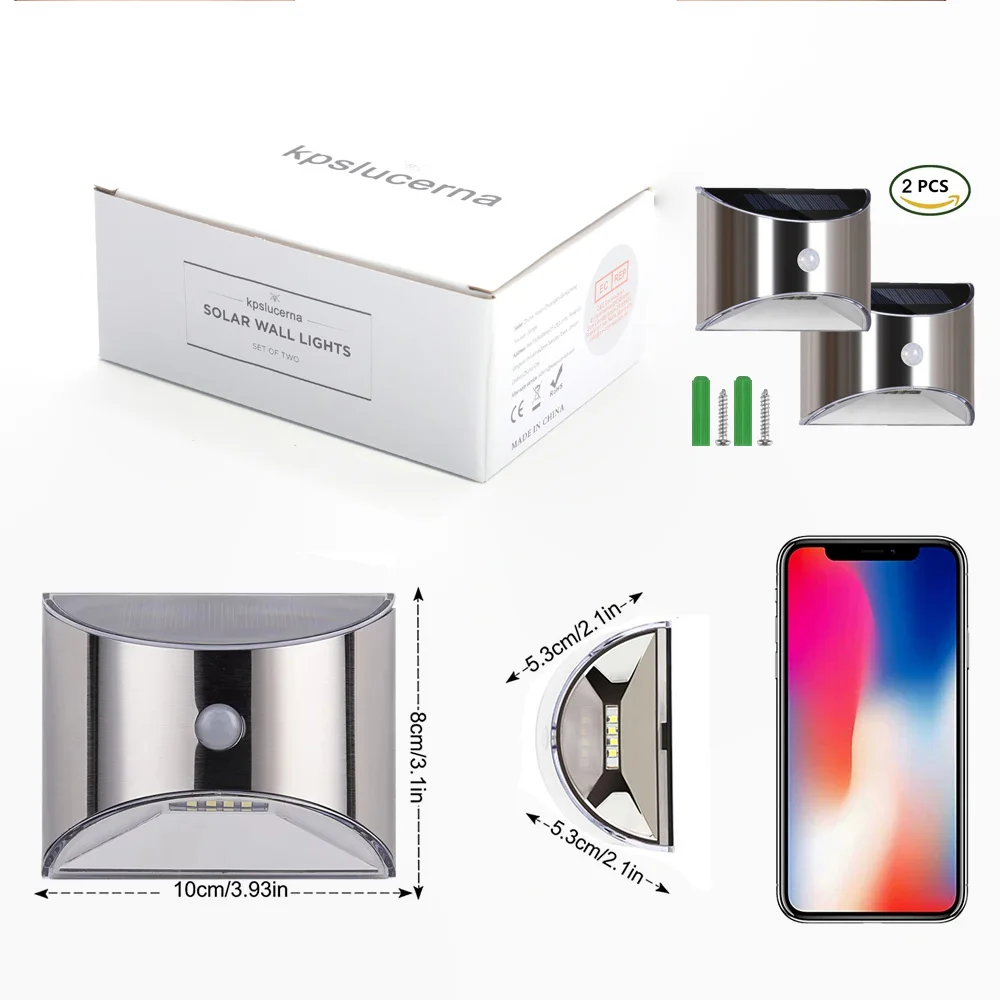 LED Solar Wall Light With PIR Motion Sensor Outdoor Waterproof Solar Lights Stainless Steel Shell For Garden Home Yard Lighting