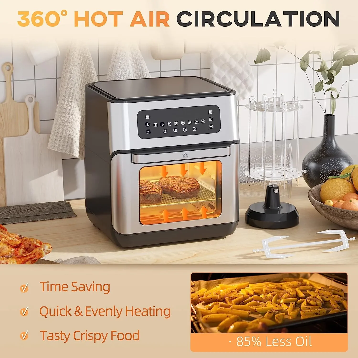 Nuwave Brio 15.5Qt Air Fryer Rotisserie Oven, X-Large Family Size, Powerful 1800W, 4 Rack Positions,Temp Controls