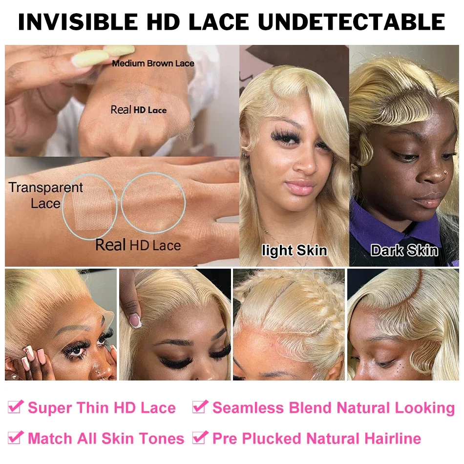 شقراء 613 Hd الدانتيل الباروكة الأمامية 13x6 الجسم موجة خصلات الشعر المستعار الإنسان 40 بوصة البرازيلي الدانتيل الجبهة الباروكات الشعر البشري للنساء 250 الكثافة #4