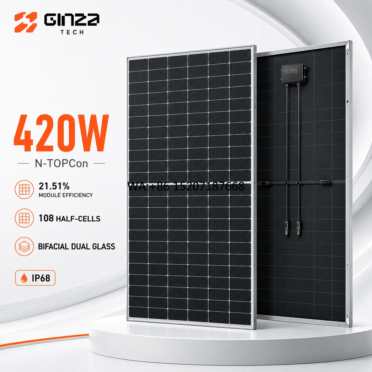 Project High Efficiency Bifacial Monocrystalline Solar Panels Positive Power Tolerance 420W N PV Module for Rooftop