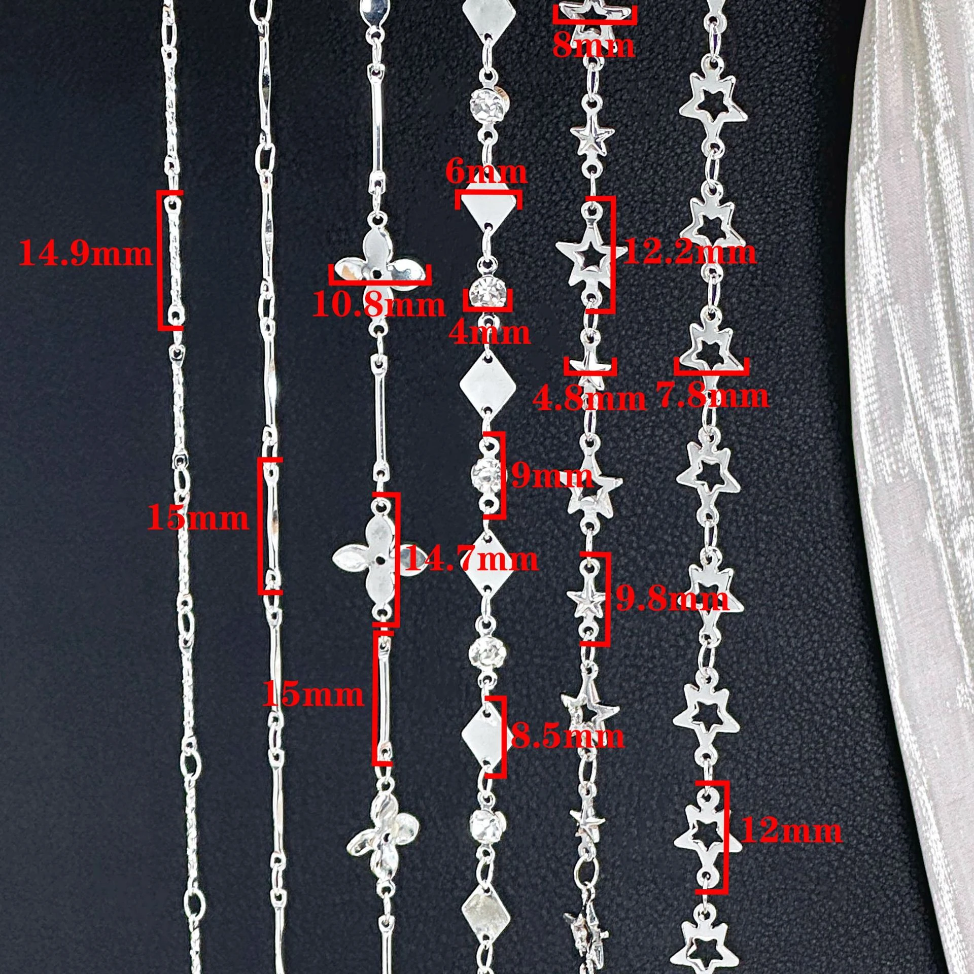 0.5/1M Star Straight Stick Hollow Flower Chain Rhinestone Tassel Metal Chain DIY Necklace Bracelet Jewelry Clothing Accessories image 2
