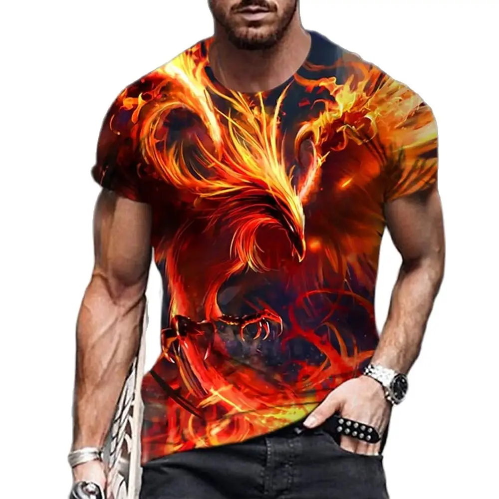 Anime Cartoon Phoenix 3D Print Gorgeous Cool Men And Women Summer Avant-Garde Personality Round Neck Short Sleeve Casual T-shirt