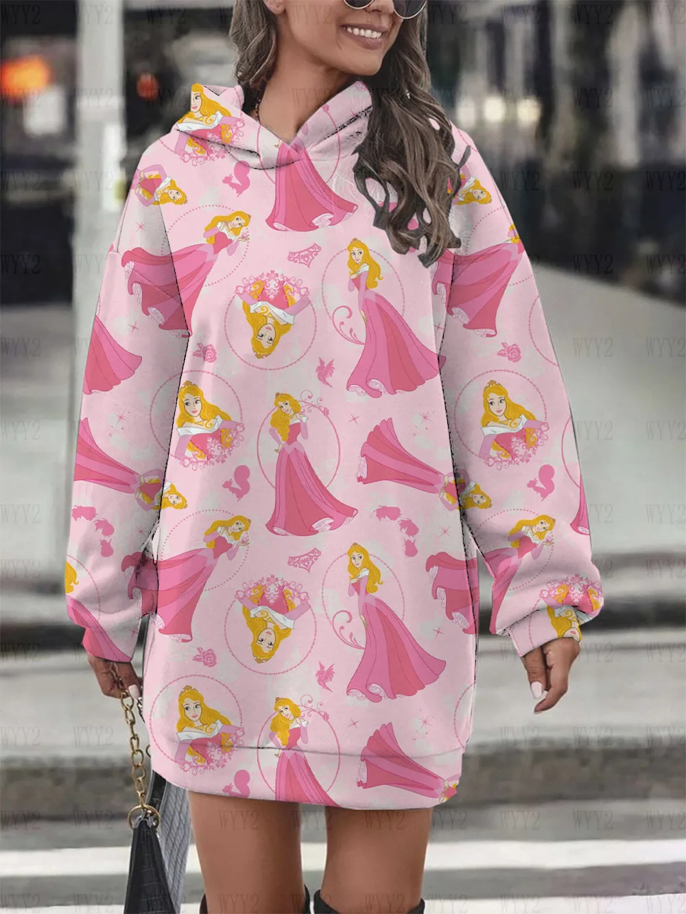 2025 New Women's Long Sleeve Hoodie Dress Disney Aurora Sleeping Beauty Princess Print Fashion Autumn and Winter Hoodie