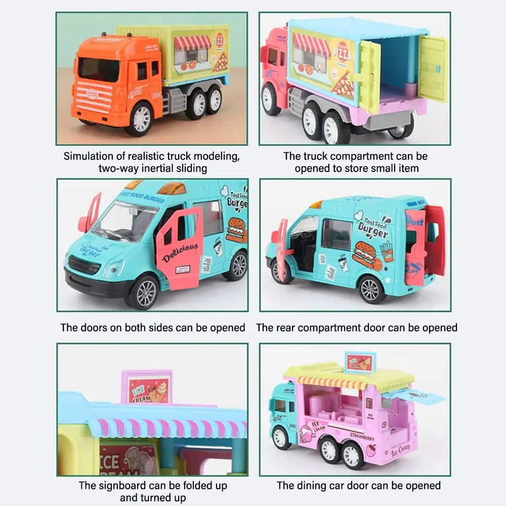 Random Color Plastic Openable Door Push Forward/Backward Mini Inertia Car Van Lorry Model Ice Cream Truck Kitchen Role Play