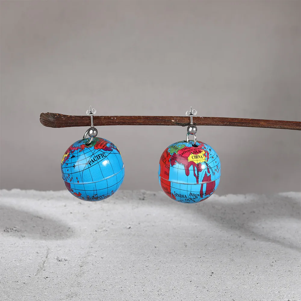 Mini Earth World Stud Earring Handmade Earth Planet Eardrops Hanging Pendant Jewelry School Geography Party Jewelry Gift