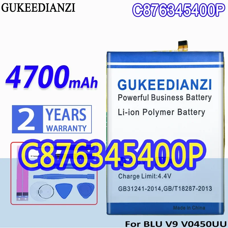 

High Capacity GUKEEDIANZI Battery C876345400P 4700mAh For BLU V9 V0450UU