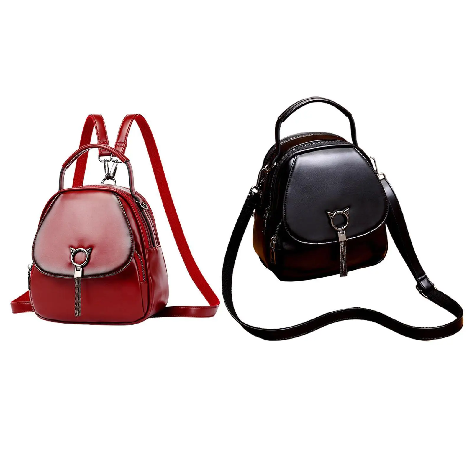 

Women Mini Backpack PU Leather Simple with Zipper Elegant Fashion Crossbody Bag