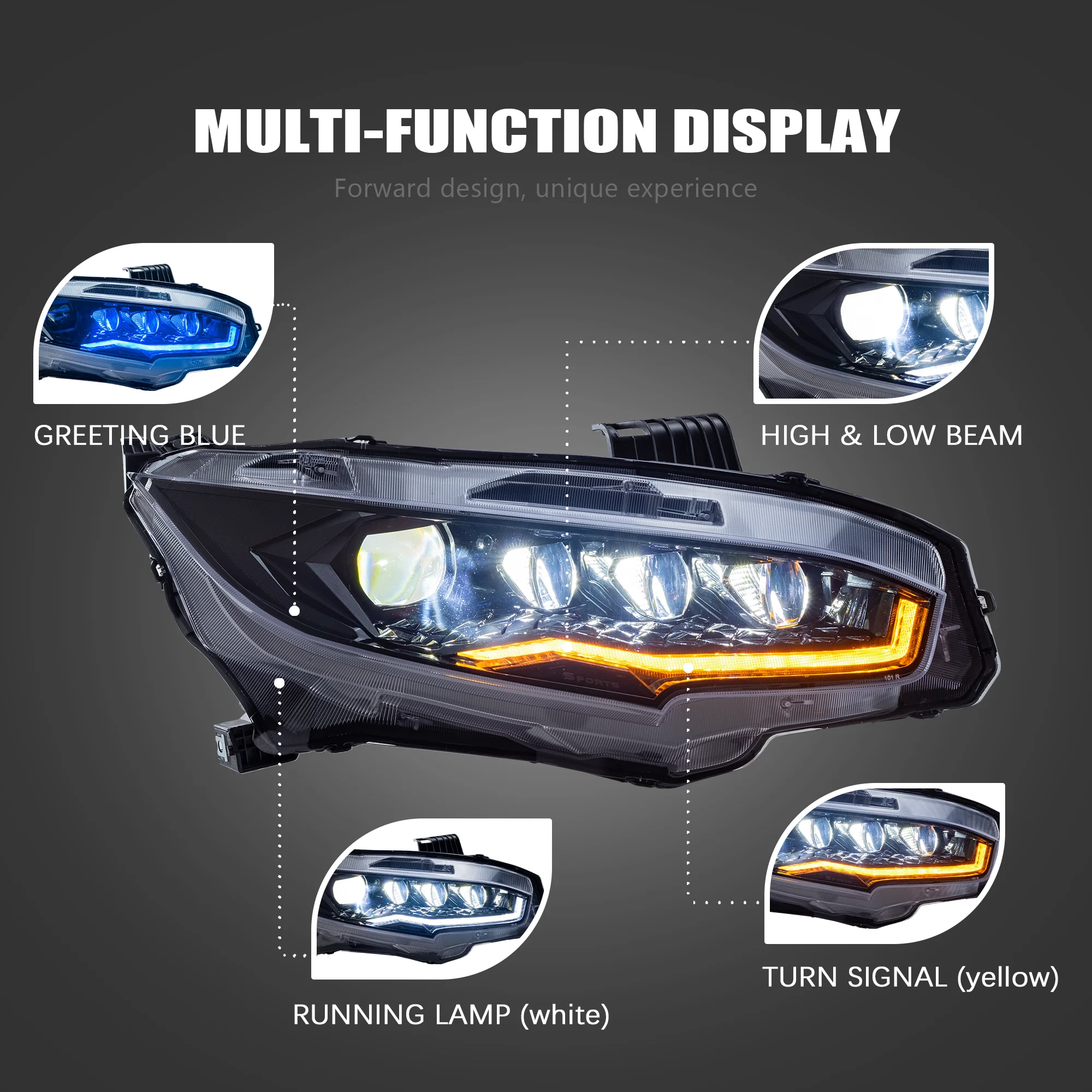 Car LED Headlight for Honda Civic 2016-2022 Head Lamp Automotive Accessories