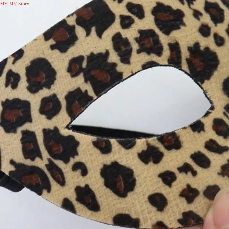 N1HE Fashionable Leopard Half Face Mặt nạ thực tế Phụ kiện trang phục Halloween dễ dàng để làm sạch cho người lớn và trẻ