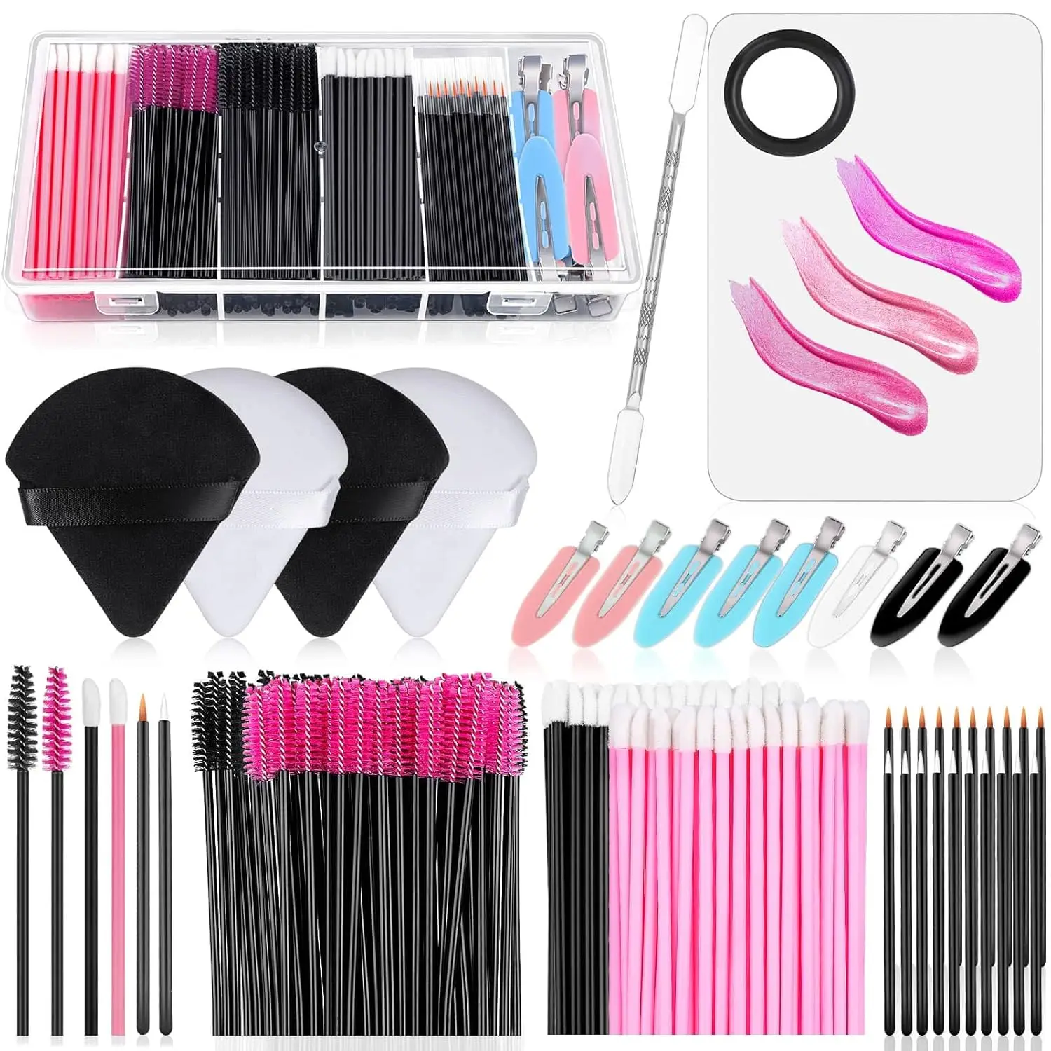 Kit d'applicateurs de maquillage au poulet avec palette triangulaire Puff Assad, baguettes de mascara, brosses Jules, pinces à cheveux avec rangement