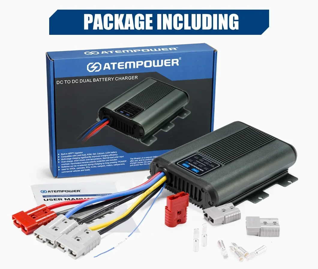 ATEM POWER-MPPT Solar Charging Controller, 3-Stage Battery Charger, 12V, 40A, DC to DC Battery Charger