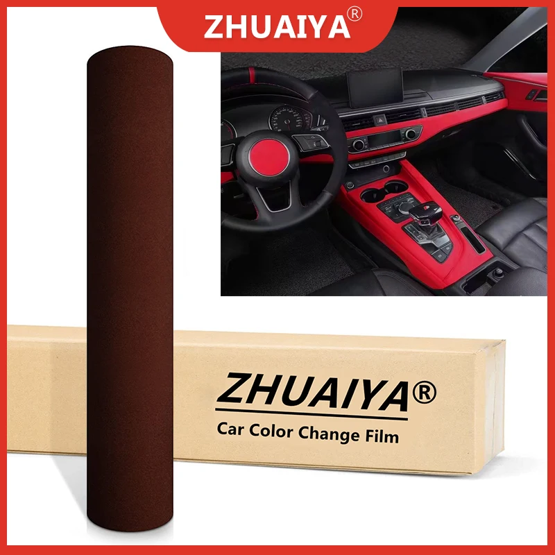 Brown 135*15M Velvet Fabric Suede Car Vinyl Wrapping Film Change Color Sticker Self Adhesive for Protect Film Body Stickers