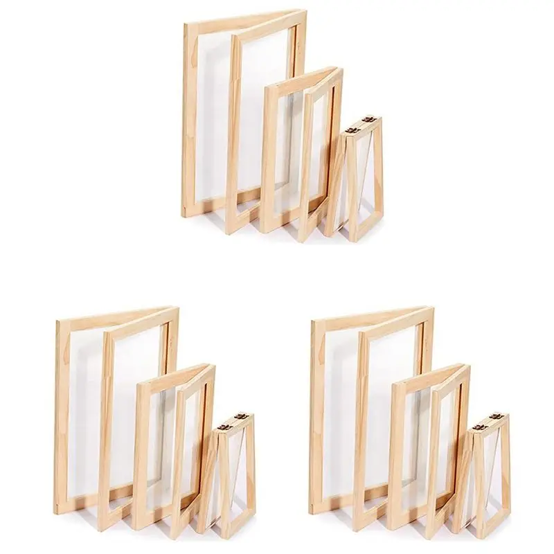 BAAJ-9 Pieces Paper Wooden Paper Mold Making Screen Kit 3 Size Frames For DIY Paper Craft 12.7X17.8Cm 19.8X24.8Cm 24.8X33.0Cm