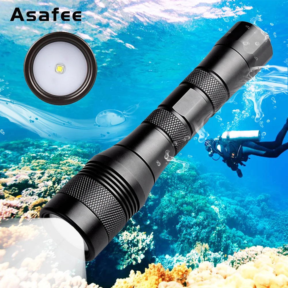 Asafee DIV01 Scuba Dive Light CREE XM-L2 LED Underwater 200m Waterproof Torch 3×C Battery Powered 8H Runtime Diving Flashlight
