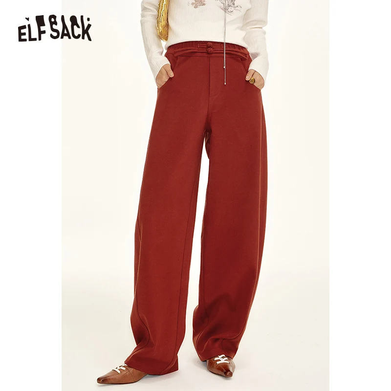 

ELFSACK 2024 Winter New Arrivals Neo-Chinese style straight casual pants women sports loose pants