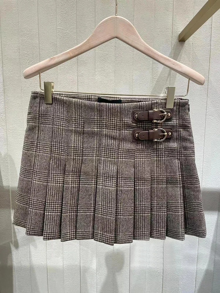 

Женская зимняя плиссированная юбка M Home Nan You с высокой талией, в клетку, для офиса, простая и элегантная