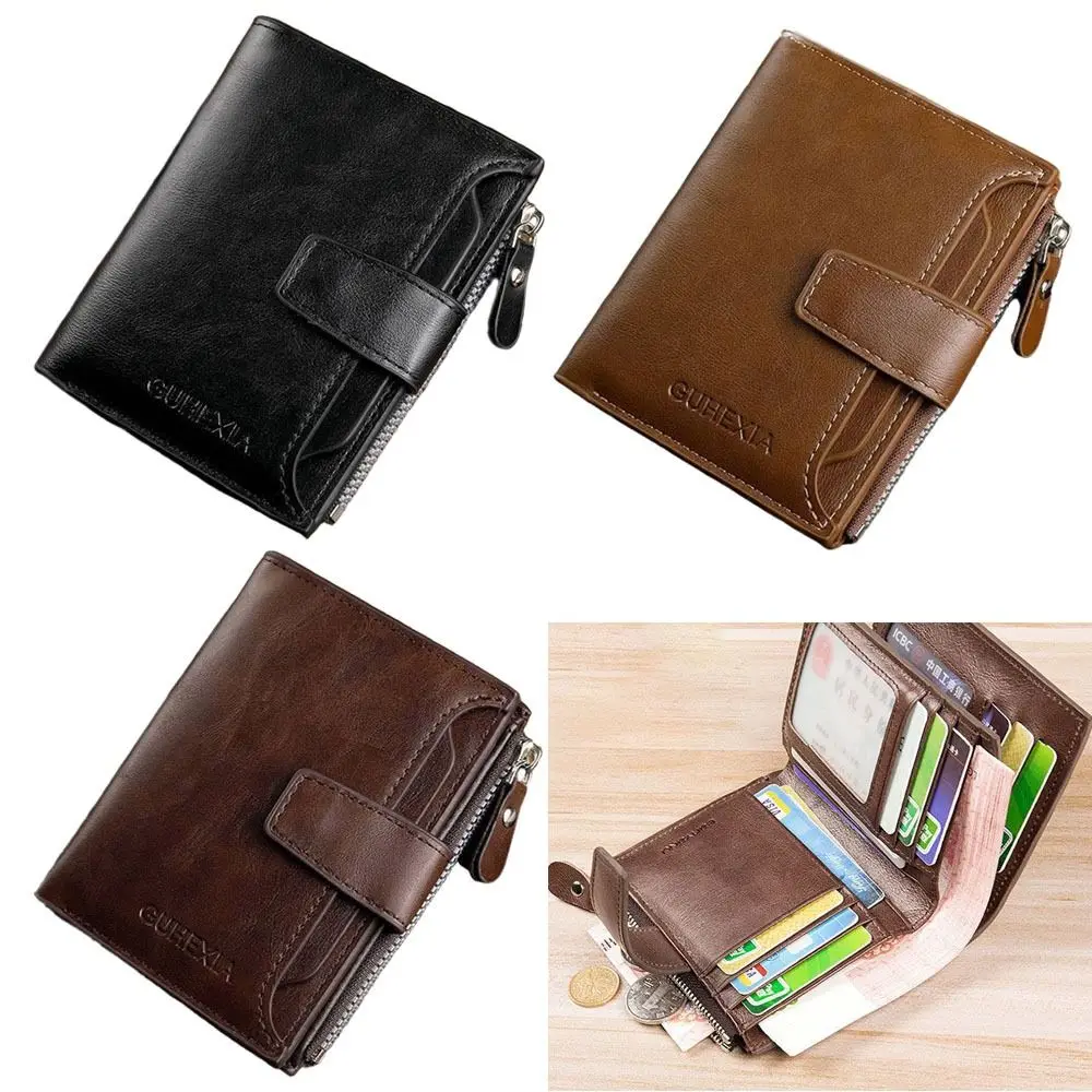 

Новый мужской кошелек-портмоне из искусственной кожи на молнии с защитой от RFID, вместительный, для карт и денег