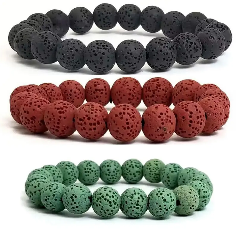 11 Colors 6/8/10mm Stone Beads Volcano Lava Natural Bracelet Beaded Bracelets Bead Jewelry for Men Women Health Yoga bracelet