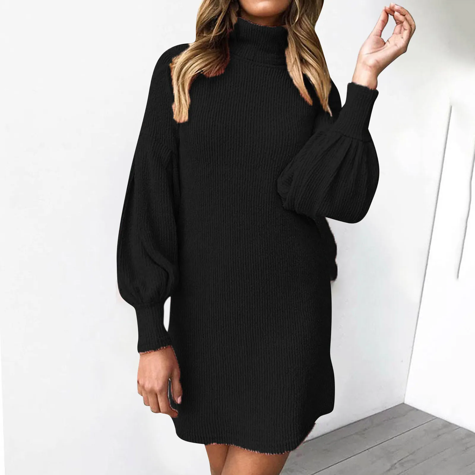 Womens Turtleneck Sweater Dress Ladies Long Sleeve Jumper Mini Dresses Ladies Turtleneck plus Size Sweaters Dresses for Women