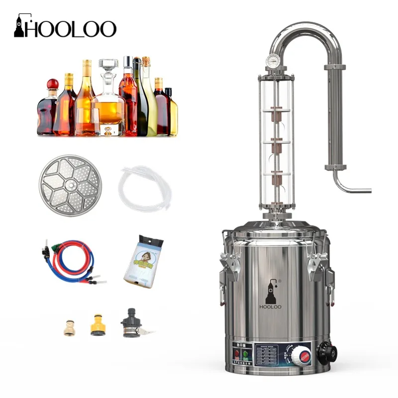 HOOLOO SIP Distiller 15/25/50L Home Alcohol Still Home-Appliance Glass Column Electric Heating Moonshine Apparatus