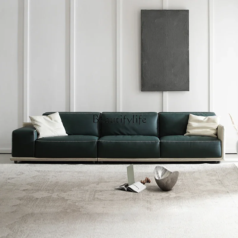 block sofa Italian leather four-person living room straight row modern retro full leather can be split