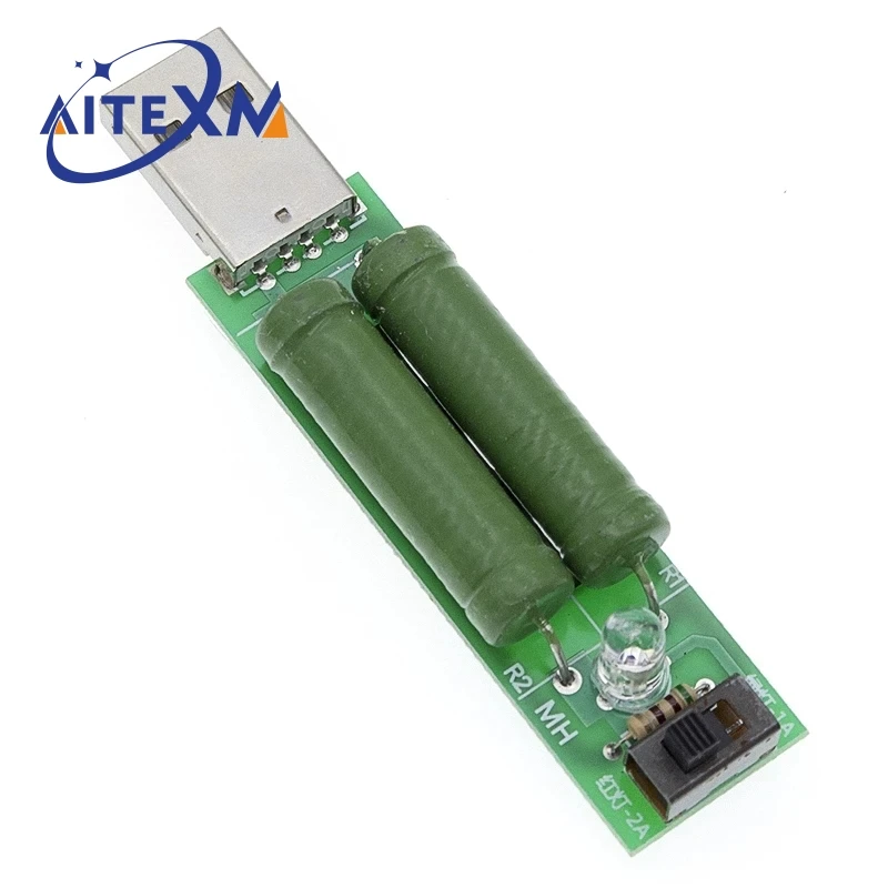 AITEXM USB Port Mini Discharge Load Resistor Digital Current Voltage Meter Tester 2A/1A With Switch 1A Green Led / 2A Red Led