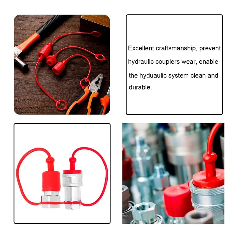 ISO-A 1/2 Hydraulic Quick Coupler Male Dust Cap and Female Plug Cover, Fits Hydraulic Quick Disconnects Coupler
