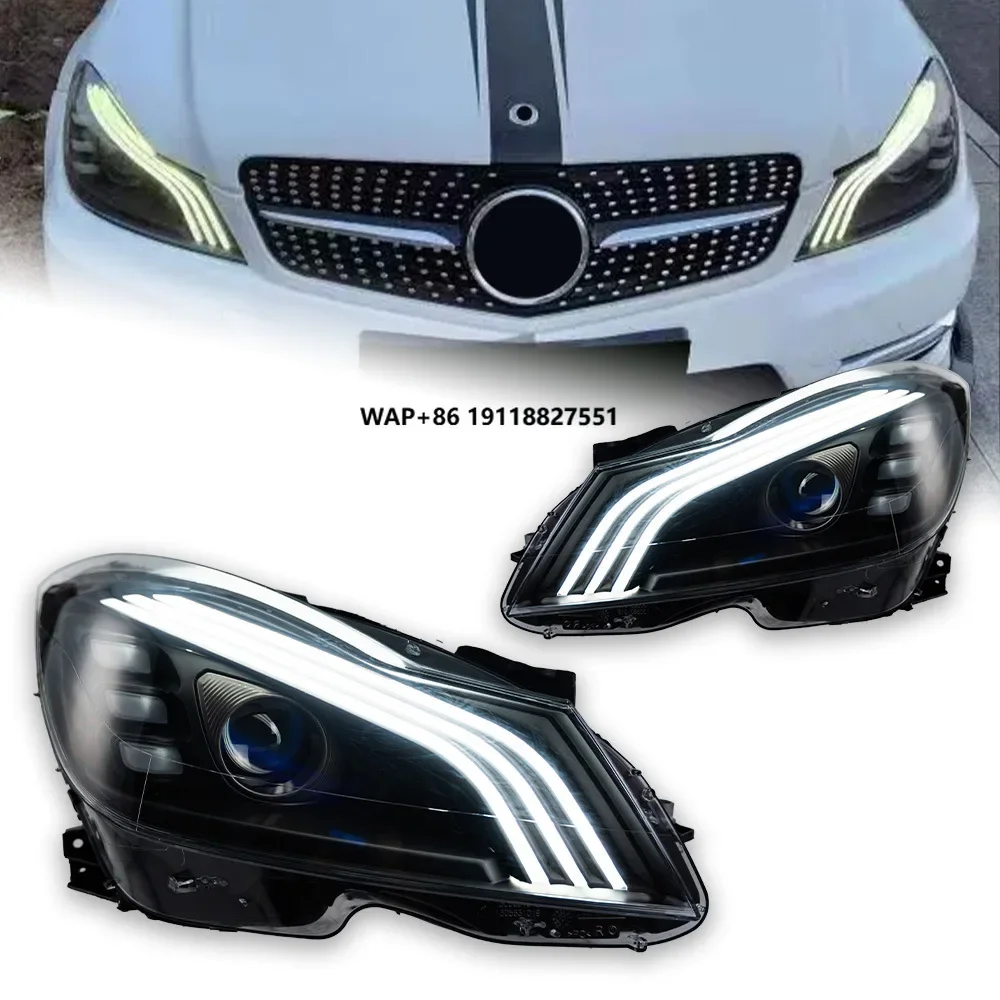

Автомобильные фары для Mercedes-Benz W204: Светодиодные линзованные фары-проекторы 2011-2014 C180 C200 с динамическим сигналом поворота и ДХО, автомобильные аксессуары