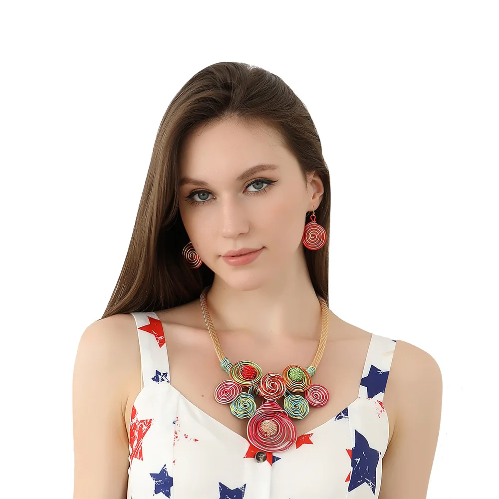 Amazon jewelry supply diamond ball aluminum wire inlaid necklace set European and American cross-border necklaces