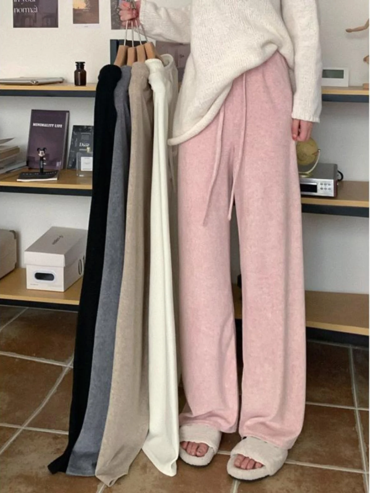 plus Size Women's Loose Trousers Drawstring Wide Leg Pants Autumn New Sle Slimming Drapey Casual Straight Leg Trousers