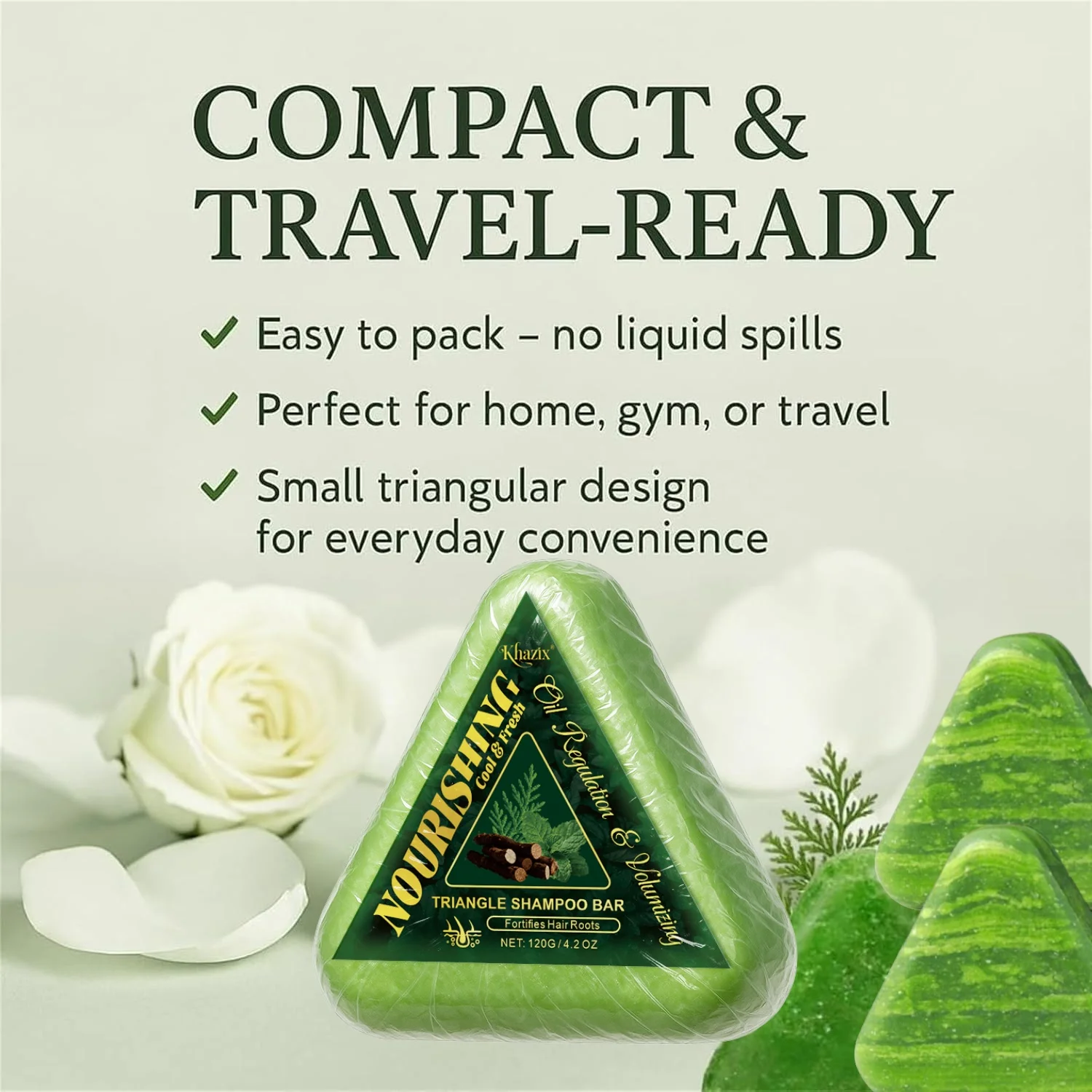 قالب شامبو صابون المثلث الأخضر مع عشب عثماني - قالب شامبو صلب من أوراق السرو الطبيعية للعناية بالشعر العشبي الطبيعي والراحة. #3