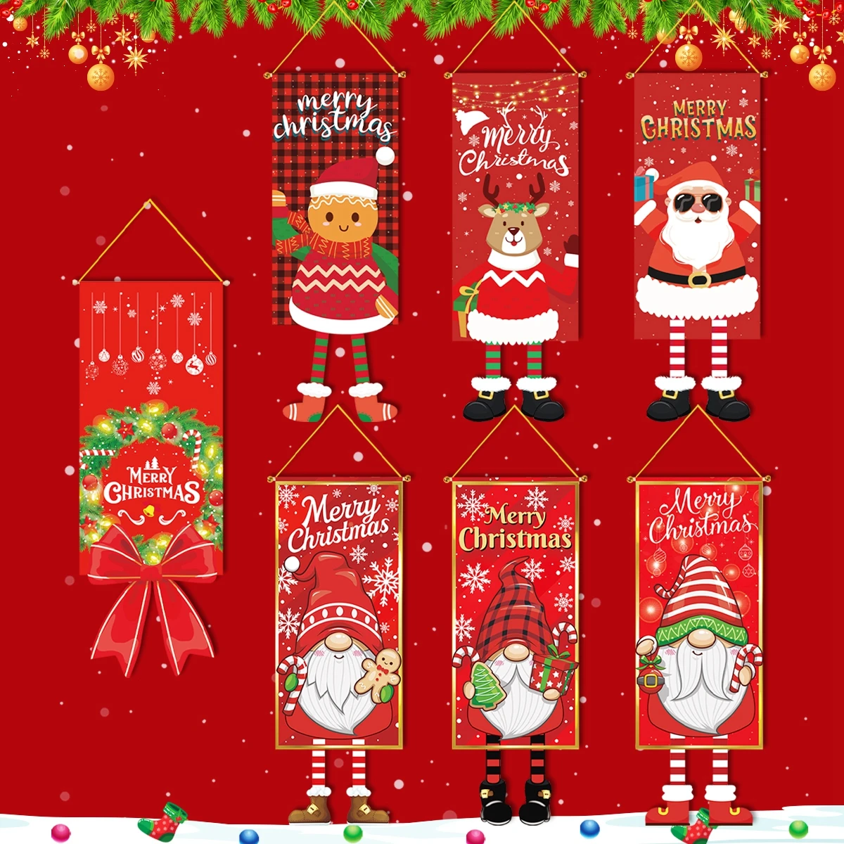 Christmas Hanging Flags Merry Christmas Decoration for Home 2024 Hanging Flags Xmas Ornaments Navidad Natal New Year Gift 2025