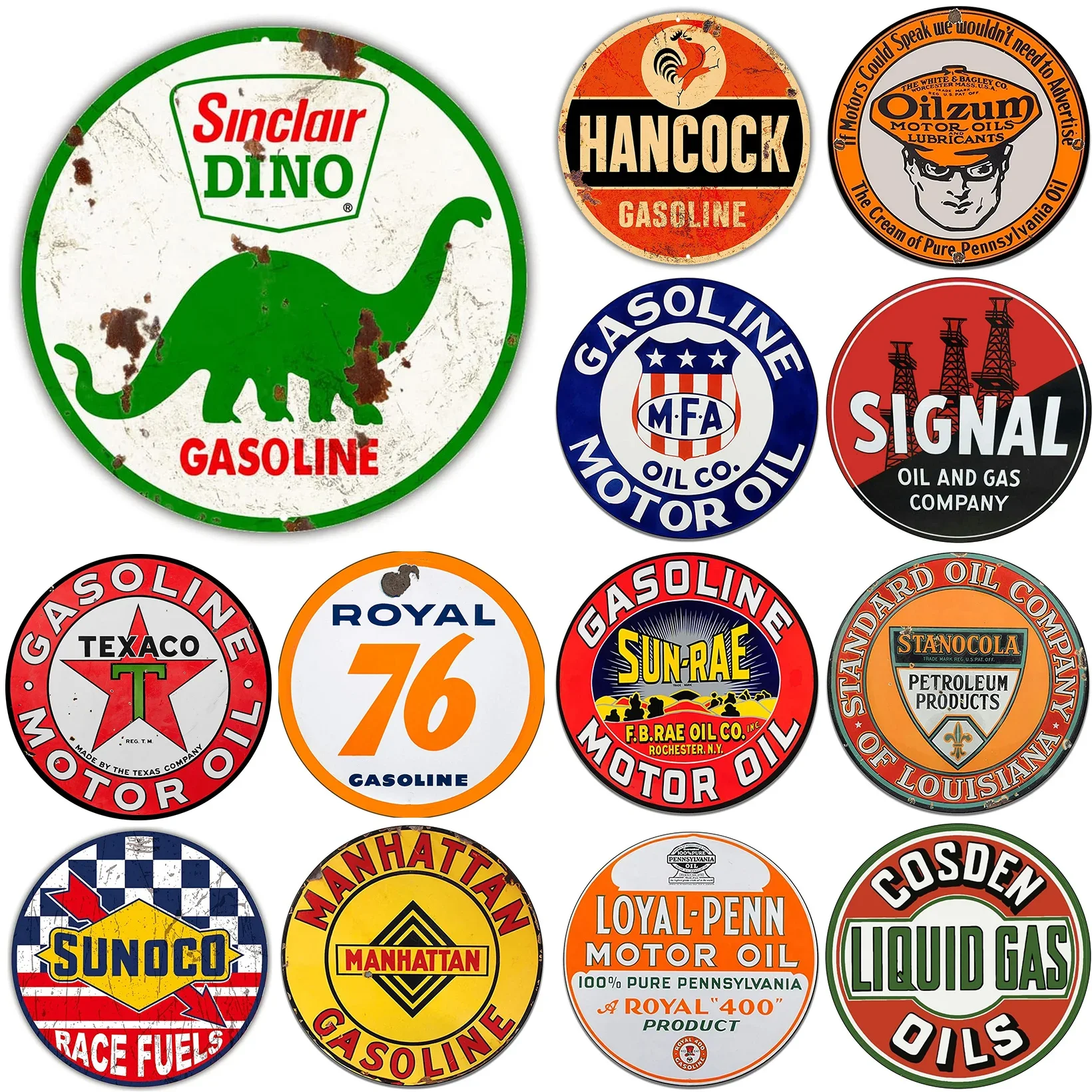 سنكلير دينو فيليبس تكساكو رويال 66 زيت المحرك الصناعي Gasonline علامات القصدير المعدنية المستديرة محطة زيت الغاز ديكور جدران عتيق #1