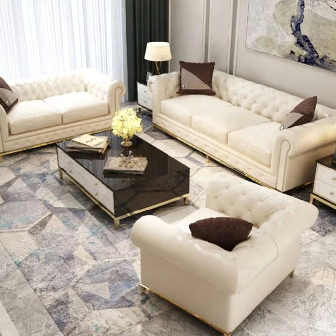 /Hot Product Luxury Modern American Leather Sofa Chesterfield Drawing Room Sofa Sets Design