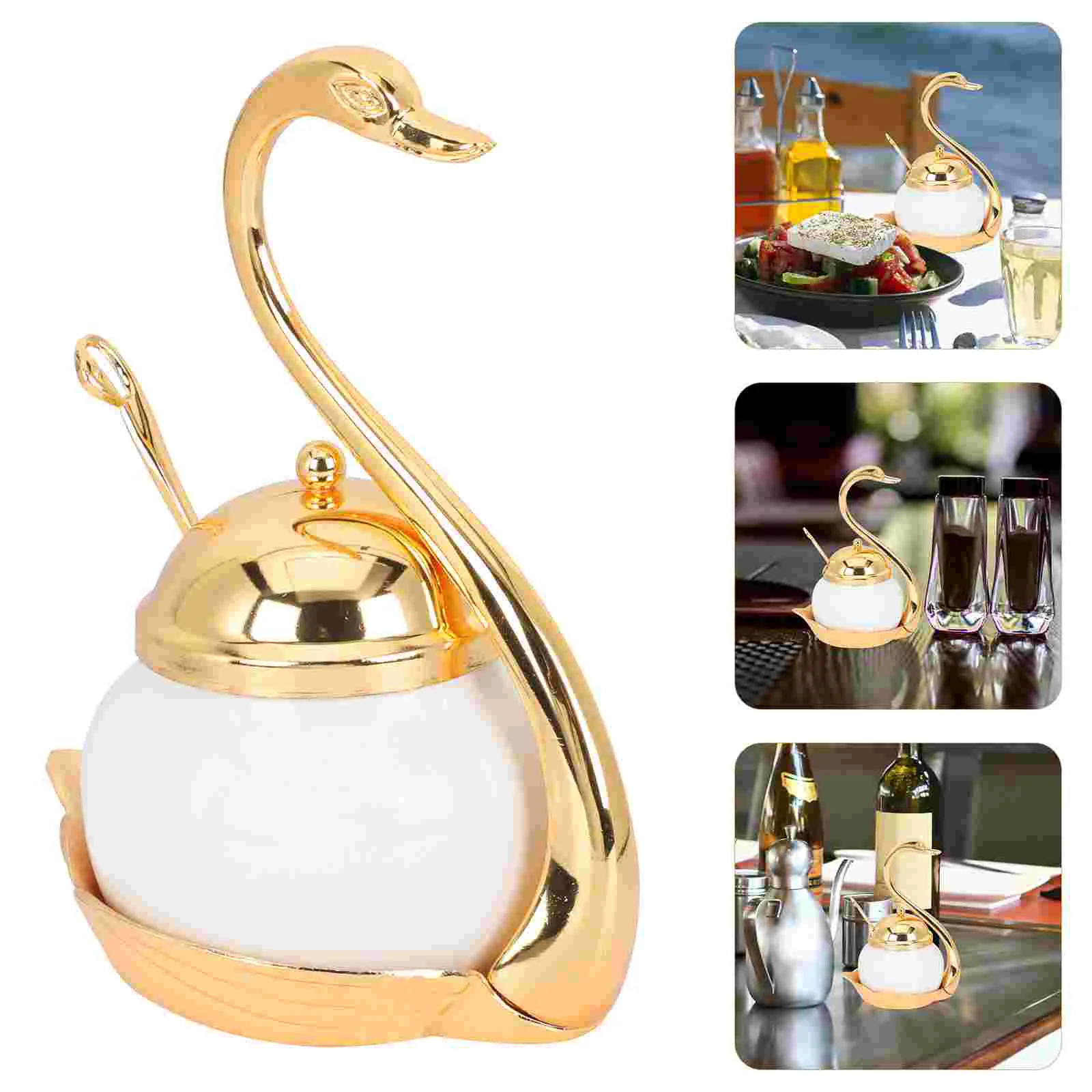 

Swan Sugar Bowl Condiment Canister Kitchen Seasoning Jar Container with Lid Spice Aluminum Alloy Storage Candy Dispenser