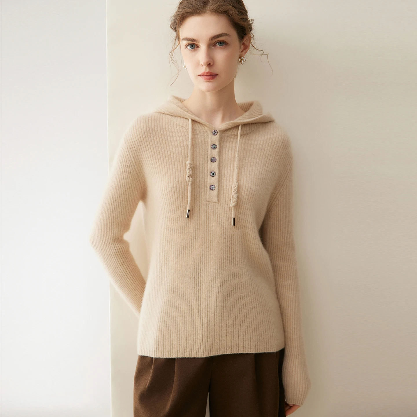 100% Pure Goat Cashmere Hooded Sweater Women's New High-Quality Slim Hoodies Fashion Soft Joker Knit Pullovers Cashmere Blouses