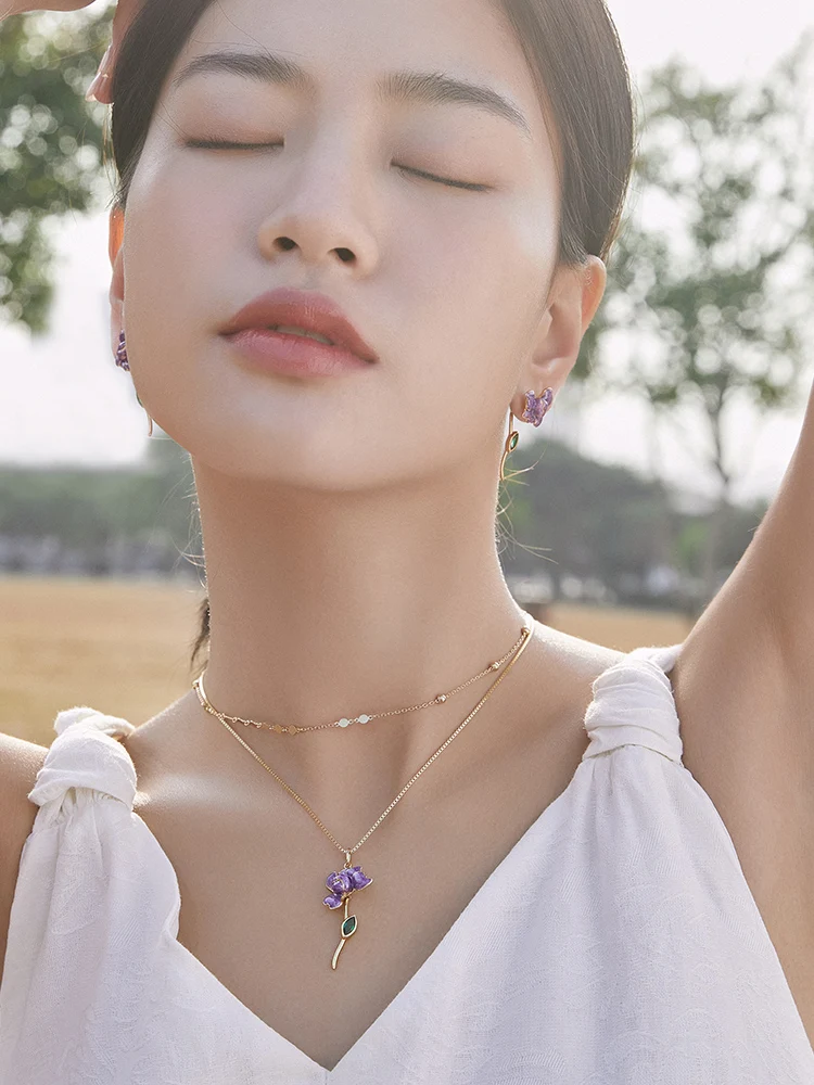 Bamoer U 925เงินสเตอร์ลิงมังสวิรัติ Iris จี้ Fit หญิงสร้อยคอแฟชั่น Charm เครื่องประดับ DIY ทำ