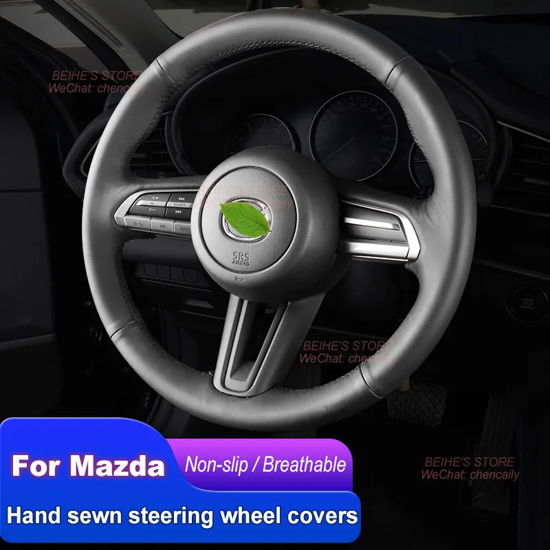 

Hand-stitched Non-slip Durable Nappa Leather Car Steering Wheel Cover for Mazda CX-30 Axela Atenza CX-5 Interior Accessories
