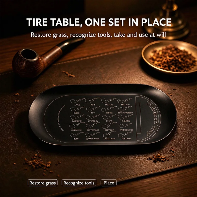 Metal Tobacco Tray 20 Classic Pipe Shapes Reference, Shallow Pipe Smoking Tray for Beginners Dry Tobacco Flattening Display Tray