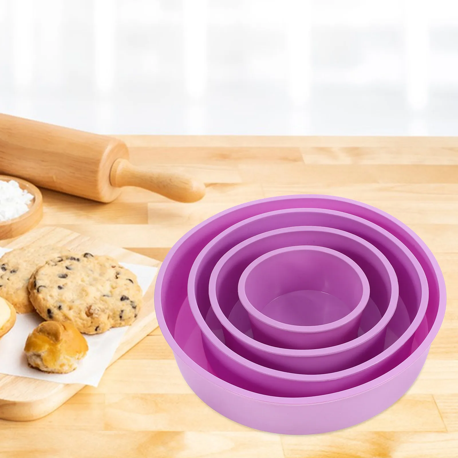 4Pcs Round Silicone Cake Molds 4 6 8 10 Inch Heatproof Nonstick Baking Mold Set for Cakes Cheesecakes Puddings Ice Cream DIY