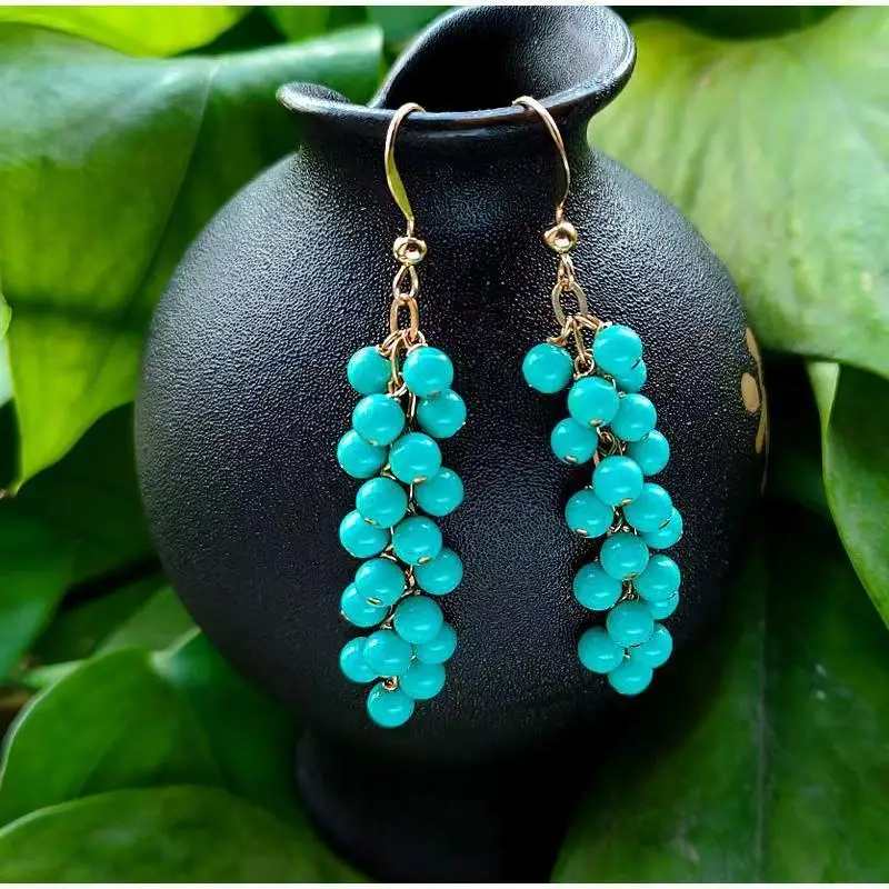 

Classic hot sale turquoise grape string earrings earrings elegant temperament ladies women's ethnic style earrings