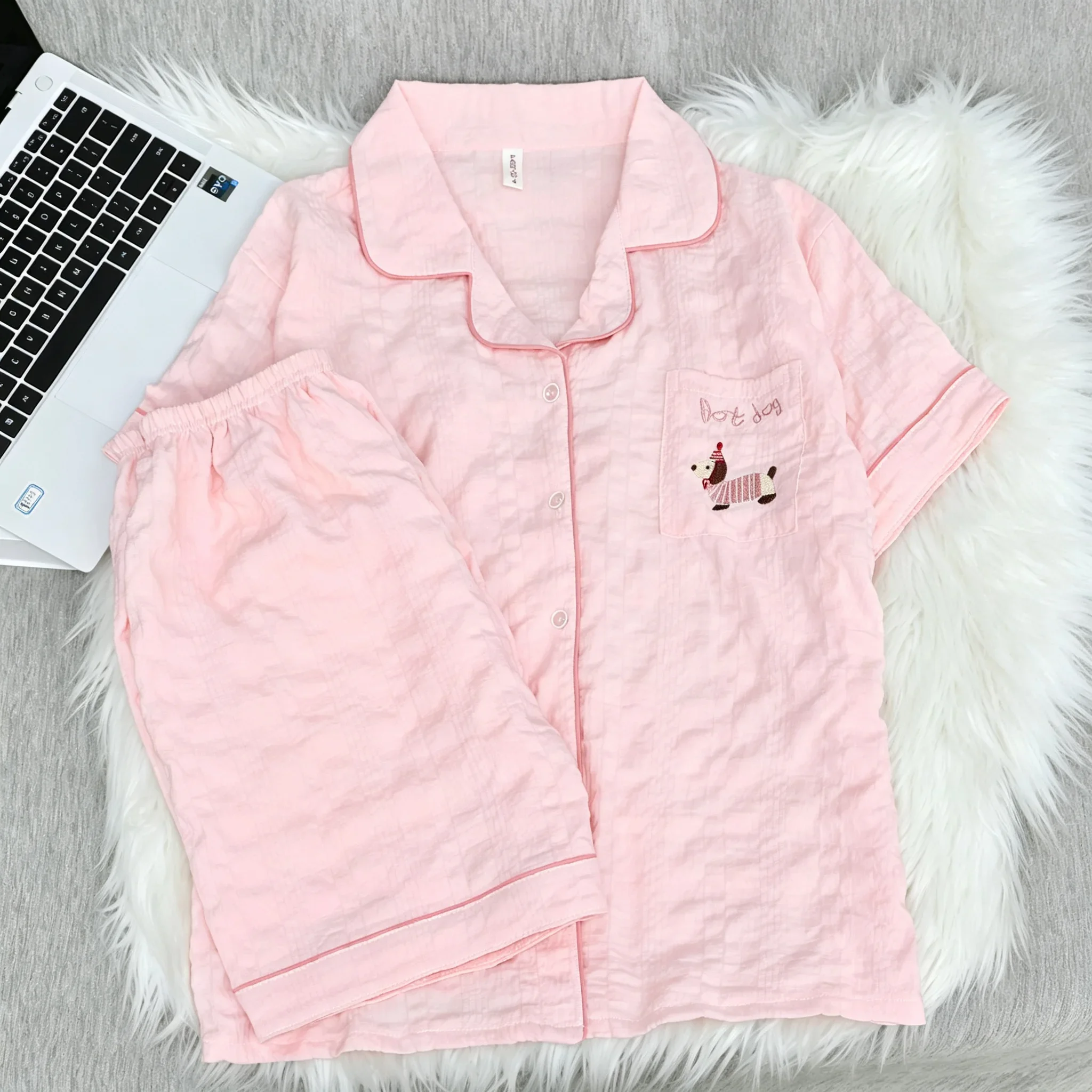 Women's Pajama Cute Dachshund Puppy Print Loungewear Set Embroidery Letter Dog Kawaii Sleepwear Women Sweet Cute Summer Homewear