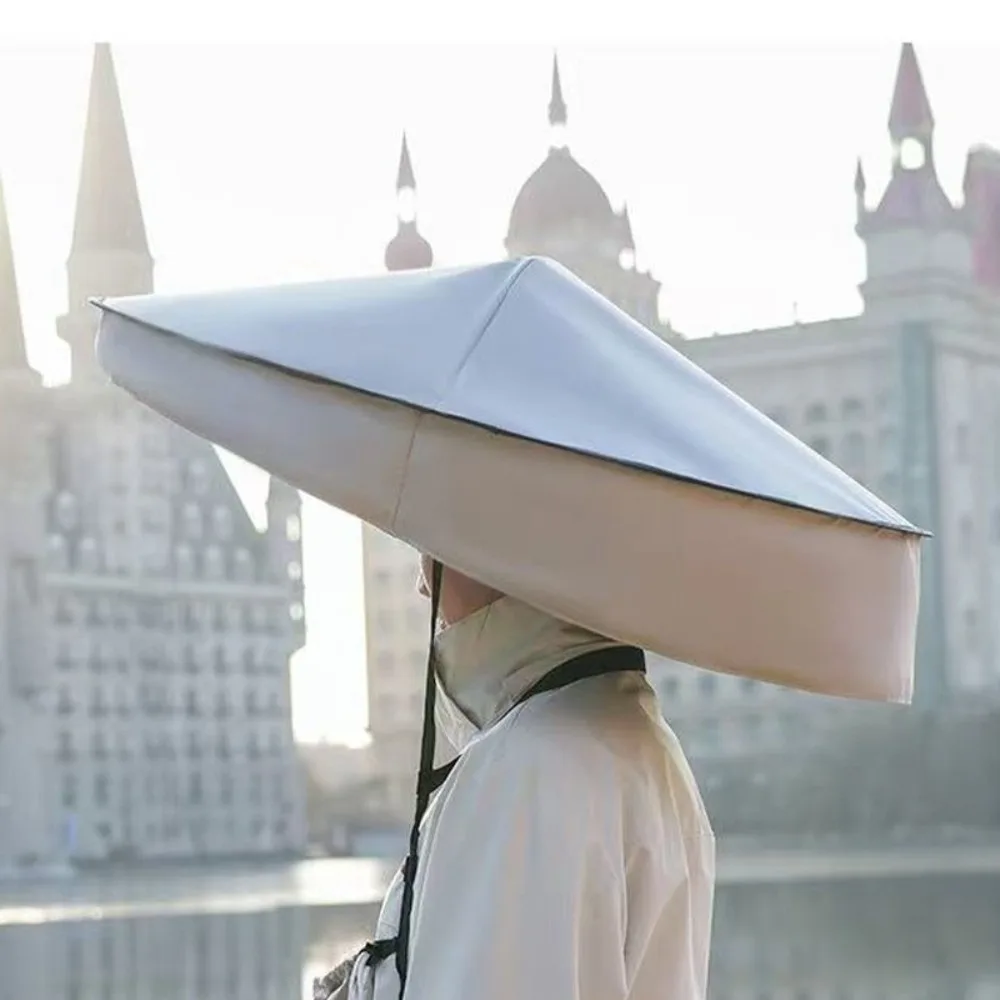 Nylon Hands Free Umbrella Hat Pongee UV Protection Sun Shade Cap Portable Lightweight Head Mount Umbrella Gardening